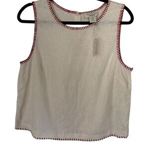 Calypso St. Barth Linen Blend Sleeveless Top – White with Red Stitching